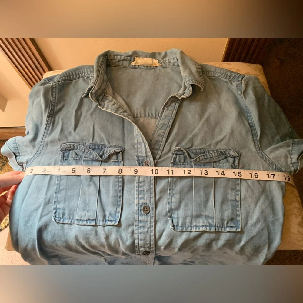 C&C California size S Light Wash Denim Shirt Dress w/Tie Belt - Picture 9 of 13